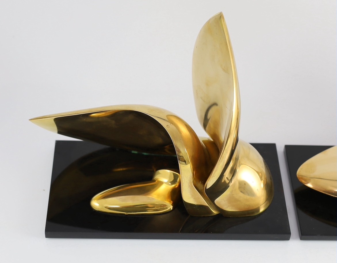 Jack Zajac (American, b.1929). A pair of bronze abstract sculptures, 28cm long, 22cm high